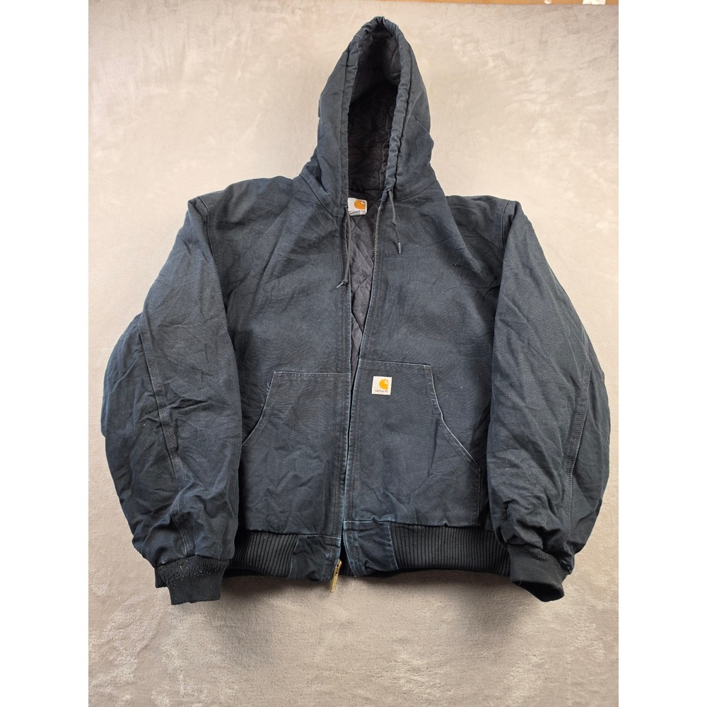 Carhartt J140 Active Jacket Men 2XL Black Canvas Lined Helmets to Hardhats *Read